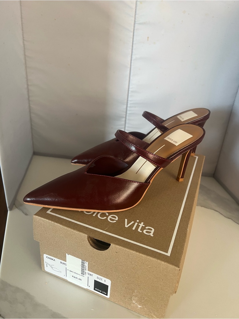 Dolce Vita Women's Burgundy Pointed-Toe Strap Mule Heels. Kanika